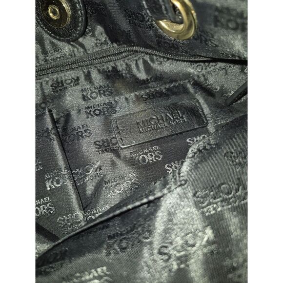 Michael Kors Black Leather Monogram Jet Set Grab Shoulder Tote Bag - Picture 7 of 10